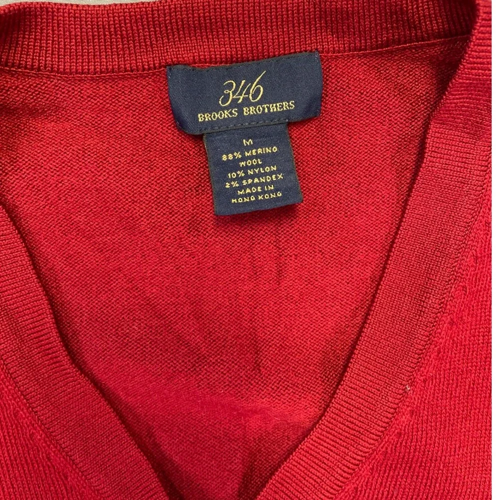 Brooks‎ Brothers 346 Mens Red Merino Wool Blend V-Neck Sweater Size M